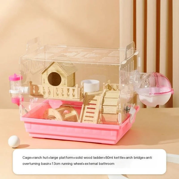 "Spacious Two-Floor Acrylic Hamster Cage – Perfect Nest for Golden Bear Honey Bags and Gliders!"