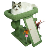 Green Desert Cactus Cat Tree with Condo, Scratch Post, Hammock, and Hanging Ball