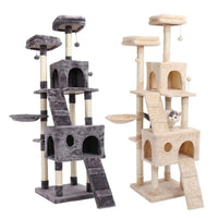 "Multi-Level Cat Tree Scratching Tower with Condo, Hammock, and Interactive Toy Ball"