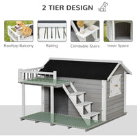 Rustic Wooden Dog Cabin with Sheltered Balcony for Medium to Large Dogs