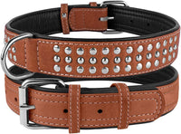 Leather Studded Dog Collar with Soft Padding for Small, Medium, and Large Dogs - Brown (Neck Fit 23" - 26")