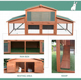 Spacious 89" Wooden Rabbit, Guinea Pig, and Chicken Hutch House.     Weatherproof Roof, Removable Tray, and Ramps for Indoor/Outdoor Use