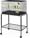 Premium 47-Inch Rolling Bird Cage with Detachable Stand for Parakeets, Cockatiels, Conures, Lovebirds & More - Black