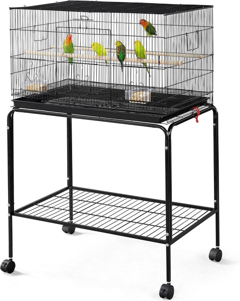 Premium 47-Inch Rolling Bird Cage with Detachable Stand for Parakeets, Cockatiels, Conures, Lovebirds & More - Black