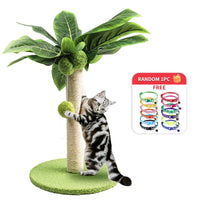 ```Indoor Cat Scratching Post with Sisal Rope and Green Leaves Design```