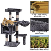 Deluxe 36" Gray Cat Tree Tower with Hammock & Scratching Posts 