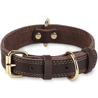 Leather Heavy Duty Dog Collar for Large Dogs - Brown