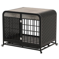 Heavy Duty Dog Crate Wooden Dog Cage Furniture with Tabletop for Small Medium Large Dogs, Decor Pet House Kennel with Removable Trays and Lockable Wheels