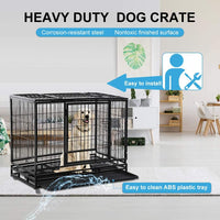 Dog Cage Crate Heavy Duty Sturdy Metal.           48/42/36" Large Pet Dog Kennel Fence for Training, Indoor and Outdoor Dog Fence with Lockable Wheels and Plastic Tray and Double Door and Lock Design,Black