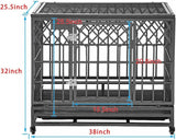 Large Dog Cage: Sturdy Metal Kennel with Three Doors, Four Wheels, 38 Inch Size, Y Shape Design - Silver