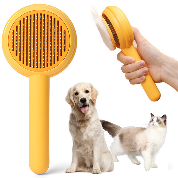 "Self-Cleaning Cat Brush - Pet Massage Comb for Indoor Cats & Dogs - Removes Deep Hair Effortlessly (Yellow)"