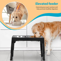 Adjustable Elevated Dog Bowls Stand with 2 Stainless Steel Dishes for Medium and Large Dogs - Black