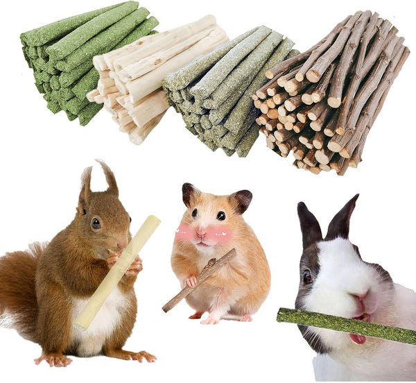 Organic Bunny Chew Stick Rabbit Toy Treat - 140g, 4-in-1 Molar Snack for Small Animals