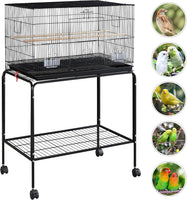 Premium 47-Inch Rolling Bird Cage with Detachable Stand for Parakeets, Cockatiels, Conures, Lovebirds & More - Black