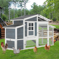 Spacious 81" Wooden Chicken Coop for 6-8 Chickens - Multi-Level Outdoor Hen House with Nesting Boxes 