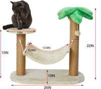 Coconut Palm Tree Cat Scratching Post - Natural Jute Sisal Scratch Pole Cat Scratcher with Hammock