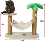 Coconut Palm Tree Cat Scratching Post - Natural Jute Sisal Scratch Pole Cat Scratcher with Hammock