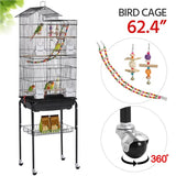 "Large Rolling Bird Cage with Perches - Sleek Black Design"