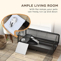 "Multi-functional Rolling Small Animal Habitat with Expandable Run Area – Perfect for Rabbits, Guinea Pigs, and Hedgehogs – Includes Water Bottle, Food Bowl, and Ramps | 46.5”"