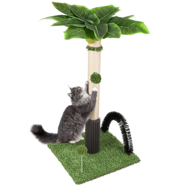 Professional title: "38" Tall Green Cat Scratching Post for Indoor Cats with Dangling Ball and Spring Ball"