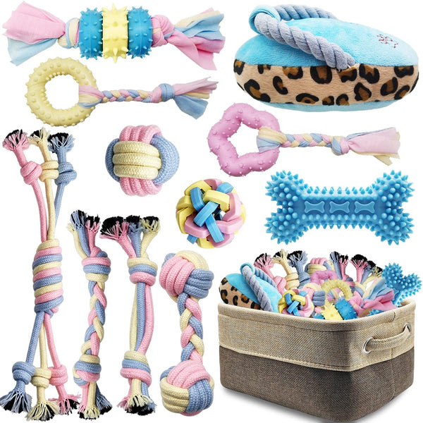 Interactive Puppy Chew Toys Set with Teething Benefits and Storage Basket