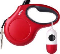 Ultimate Retractable Dog Leash with Poop Bag Dispenser - 16 Ft Tangle-Free Walk for Medium Dogs & Cats (Up to 44 Lbs) - Anti-Slip Handle & Reflective Nylon Tape (M, Red)