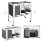 36-Inch Wooden Rabbit, Chicken and Guinea Pig Hutch with Wire Floor, Wheels, and Leak-Proof Tray for Indoor Use 