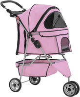 Elegant Pink 3-Wheel Dog & Cat Stroller - Waterproof Jogger Carrier with Cup Holder