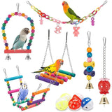 "11-Piece Fun Wooden Bird Toys Set for Parrots – Swing, Chew, and Play!"