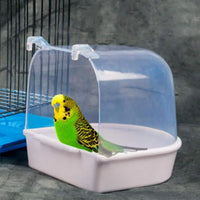 "Transparent Bird Bath Tub for a Refreshing Shower Experience in Your Pet's Cage"