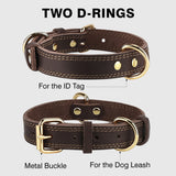 Leather Heavy Duty Dog Collar for Large Dogs - Brown