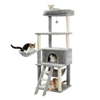 "Multi-Level Cat Tree Scratching Tower with Condo, Hammock, and Interactive Toy Ball"