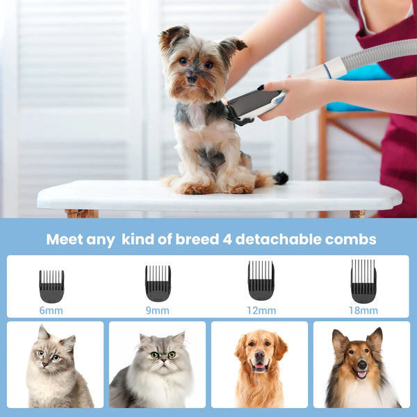  Dog & Cat Grooming with Vacuum with 5 Professional Grooming, Powerful Suction Tools   