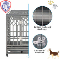 Large Dog Cage: Sturdy Metal Kennel with Three Doors, Four Wheels, 38 Inch Size, Y Shape Design - Silver