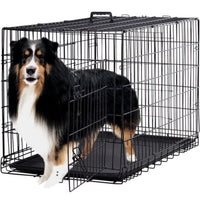 "Black 48" Folding 2-Door Pet Cage with Divider and Tray"