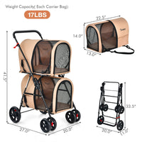 4-In-1 Double Dog & Cat Stroller with Detachable Carrier and Travel Carriage