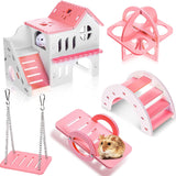 "Rainbow Hamster Playground - 5-Piece Set for Small Animals (Pink)"