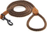 Cotton Rode Leash for Dog with Leather Tailor Tip and metal clasp 