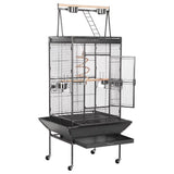 "Chic & Roomy 68.5'' Black Metal Rolling Bird Cage - The Ultimate Aviary for Your Parrots!"