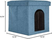 Luxurious Collapsible Pet House with Plush Ball Toy - Ocean Blue