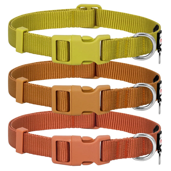 Set of 3 Fall Dog Collars - Adjustable Nylon Collars for Large Dogs (18-26 Inch) in Ginger Yellow, Rust Orange, and Latte Brown