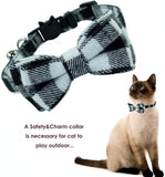 Adjustable Breakaway Cat Collar with Bell, Bow Tie, and Plaid Design - Black