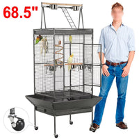 "Chic & Roomy 68.5'' Black Metal Rolling Bird Cage - The Ultimate Aviary for Your Parrots!"