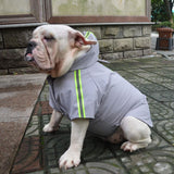 Trendy Lightweight Hooded Dog Raincoat - Zipper Closure Poncho with Reflective Strip for French Bulldogs & Pugs - Stylish Gray Design!