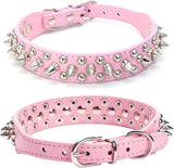 "Stylish Pink Spiked Leather Dog Collar - Adjustable & Soft for Small Breeds like Chihuahua, Yorkshire, Shih Tzu & More!"