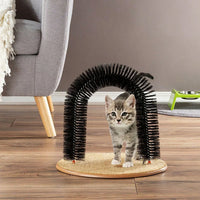 Interactive Cat Toy Arch with Grooming Brush and Scratching Pad