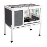 36-Inch Wooden Rabbit, Chicken and Guinea Pig Hutch with Wire Floor, Wheels, and Leak-Proof Tray for Indoor Use 