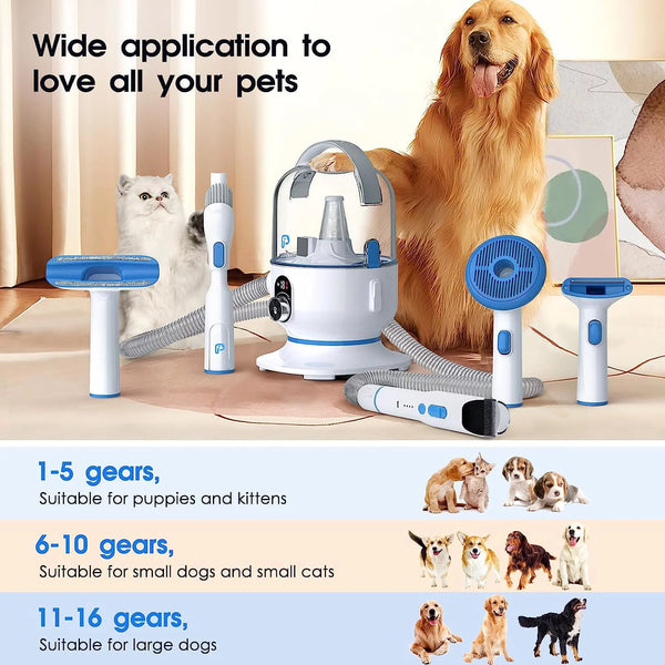 Ultimate 5-in-1 Dog & Cat Grooming Vacuum Kit – Say Goodbye to Shedding with 99% Hair Suction 