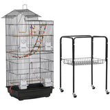 "Large Rolling Bird Cage with Perches - Sleek Black Design"