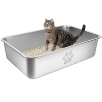 Extra-Large Stainless Steel Cat Litter Box with High Sides - 23.6" x 15.7" x 5.9" 